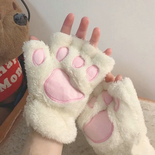 ถุงมือ ผ้ากํามะหยี่ขนนิ่ม รูปอุ้งเท้าแมวน่ารัก ไร้นิ้ว ให้ความอบอุ่น เหมาะกับฤดูหนาว ของขวัญคริสต์มาส สําหรับผู้หญิง