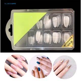 Farfi  96Pcs/Box False Nails Ladder Shape Transparent Nail Tips Frosted