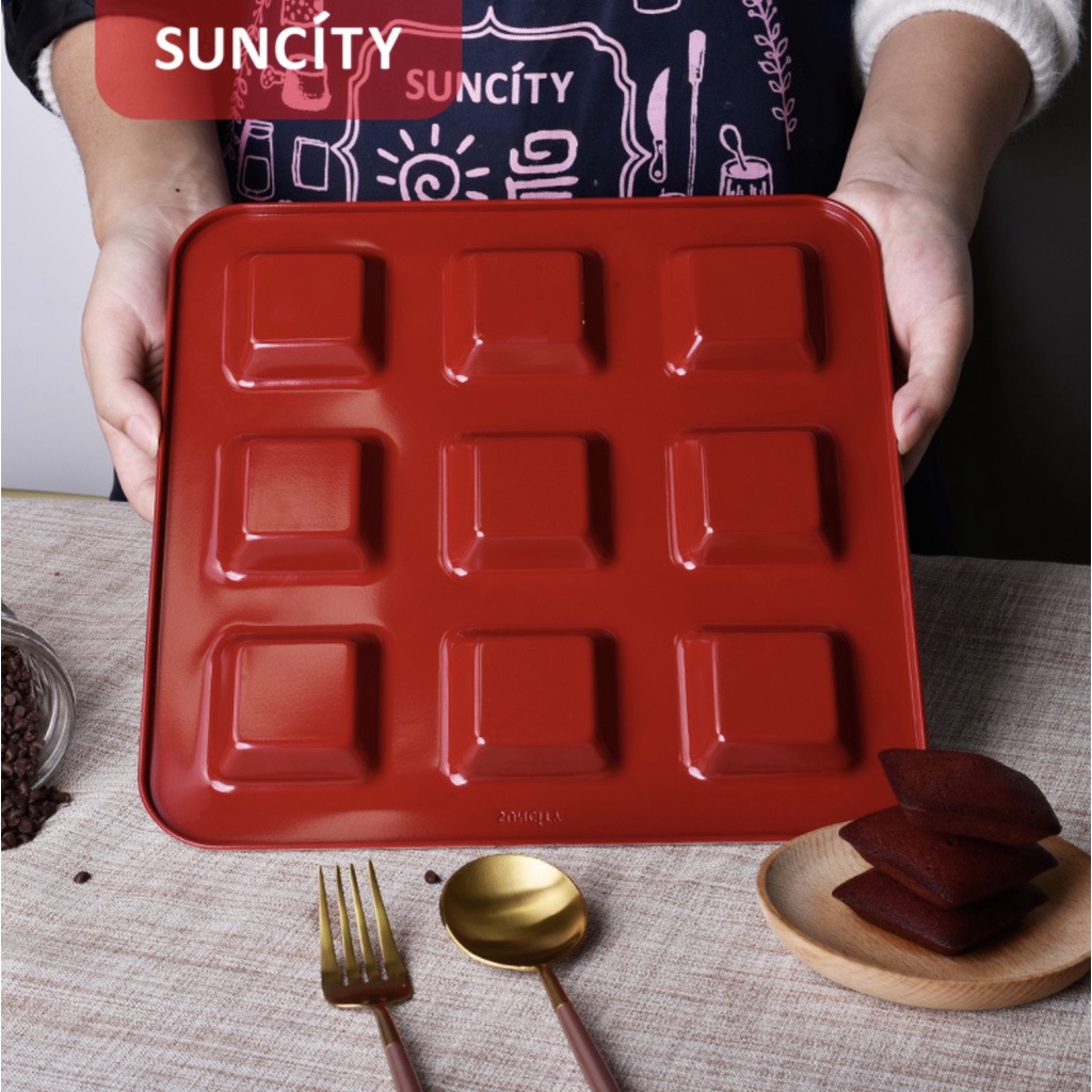 ถาดอบ-ถาดอบคุกกี้-ถาดอบบิสกิต-สีเหลียม-9-หลุม-red-chinese-28x28x1-5-yc80225-suncity