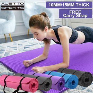 Austto 10MM/15MM NBR Yoga Mat Extra Thick High Density Anti-Tear Exercise Yoga Mat with Carrying Strap
