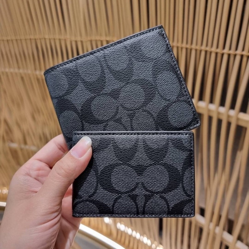 ส่งฟรี-coach-f74993-compact-id-wallet-in-signature