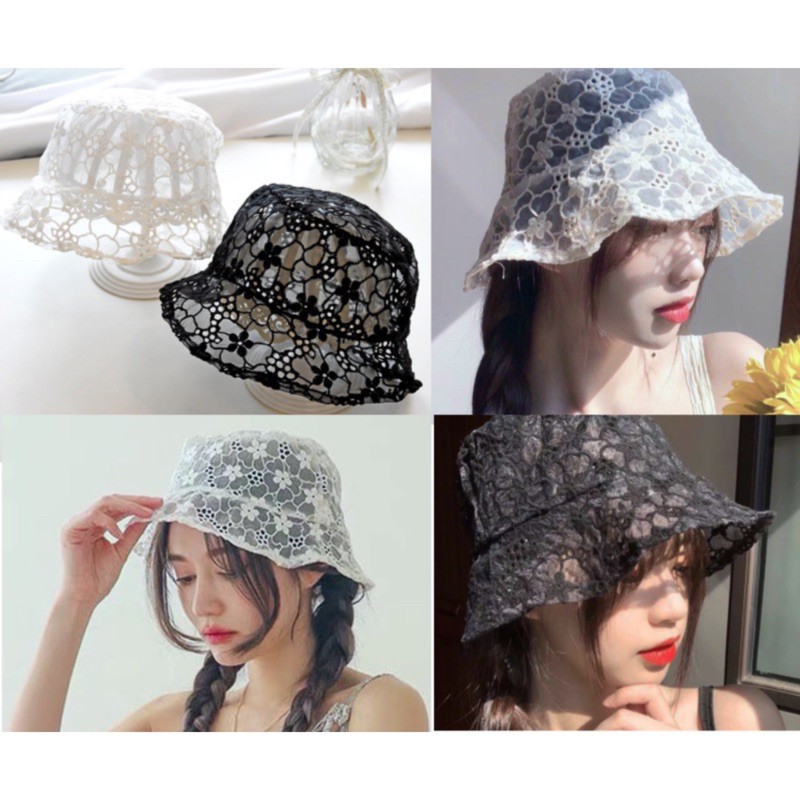 รูปภาพสินค้าแรกของ(AA) หมวกลูกไม้ หมวกวินเทจ หมวกบักเก็ต หมวกลายดอกไม้ หมวกbucket