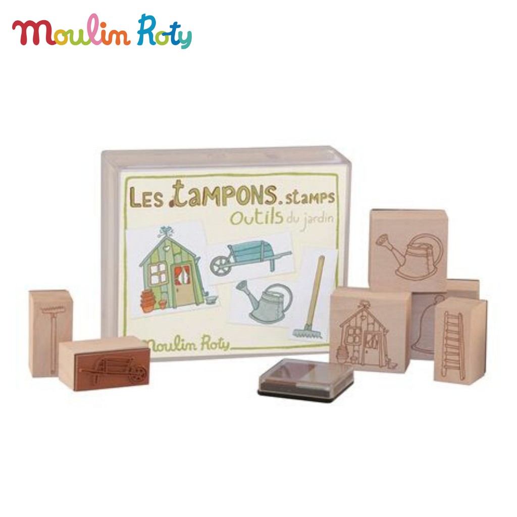 moulin-roty-ชุดตัวปั้มยาง-stamper-ลายอุปกรณ์สวนครัว-ถาดหมึก-mr-712293