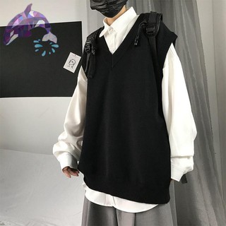 PIPES  เสื้อกัก True  ▲◐ฤดูใบไม้ร่วงอินฮ่องกงสไตล์คอวีแขนกุดเสื้อกันหนาวเสื้อกันหนาวนักเรียนชายเกาหลีรุ่นของแนวโน้มหลว
