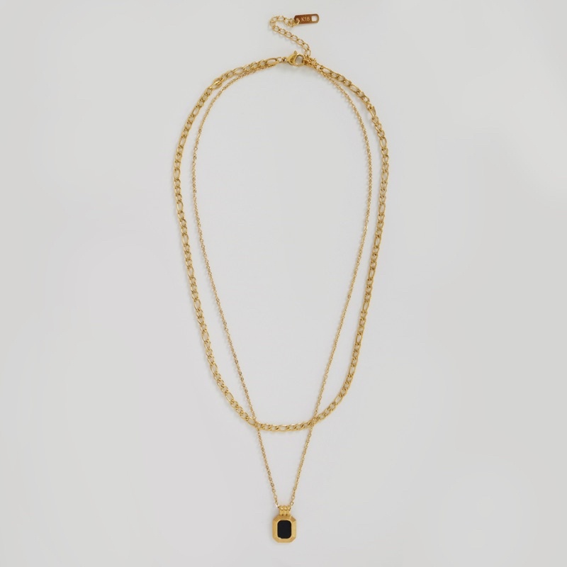 chic-appeal-double-layer-black-pendant-necklace-สร้อยคอ-2-ชั้น-ประดับด้วยจี้ทรงสี่เหลี่ยม-สไตล์มืนิมอล