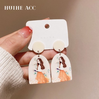 Silver needle personality portrait earrings Korean simple design earrings all-match small fresh and sweet earrings for g