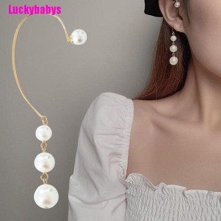 สินค้า Luckybabys❉ ต่างหูยาว ห้อยจี้คริสตัล ไข่มุก สีทอง ไม่ต้องเจาะหู ของขวัญ