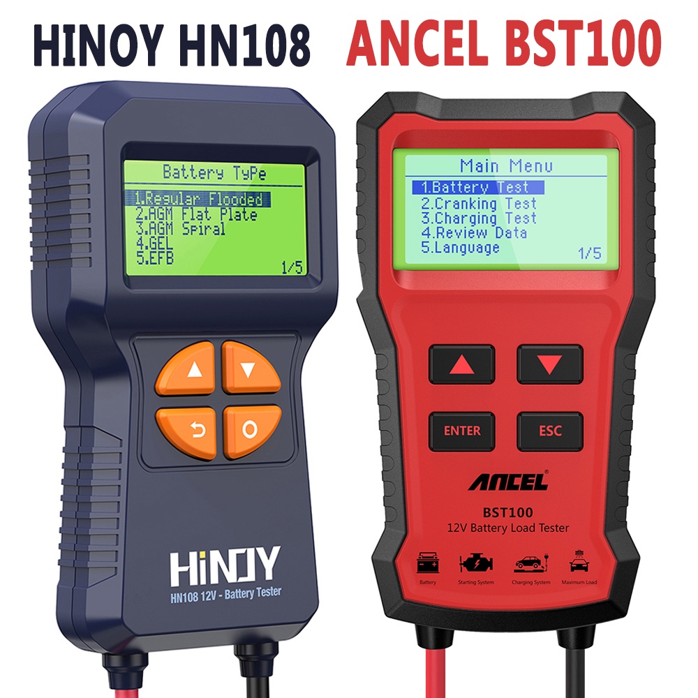 ภาพหน้าปกสินค้าHinoy HN108 VS Ancel BST100 เครื่องสแกนทดสอบแบตเตอรี่รถยนต์ รถจักรยานยนต์ 12V