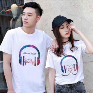 Korean Unique Fashionite HeadSet Heart Design Couple Shirt Out Fit for Women/Men Casual Attire CT20