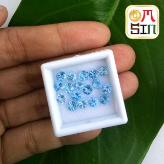 💎A064 ขนาด 4 มิล +- กลม 1 เม็ด พลอย บูล โทปาส กลม สีฟ้าอ่อน BLUE TOPAZ 4x4 mm.+- พลอยธรรมชาติแท้ 100%