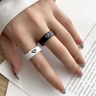 IFYOU 2 ชิ้น / เซต แหวนคู่รัก สไตล์เกาหลี สําหรับผู้หญิง แฟชั่น สีดํา สีขาว แหวนนิ้ว เครื่องประดับ