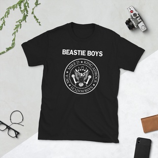 เสื้อยืดอินเทรนด์ผู้ชายอินเทรนด์ผู้หญิงเสื้อยืดลําลอง แขนสั้น พิมพ์ลาย Ramones vs Beastie s Mashup สีขาว ใส่สบาย คุณภาพส