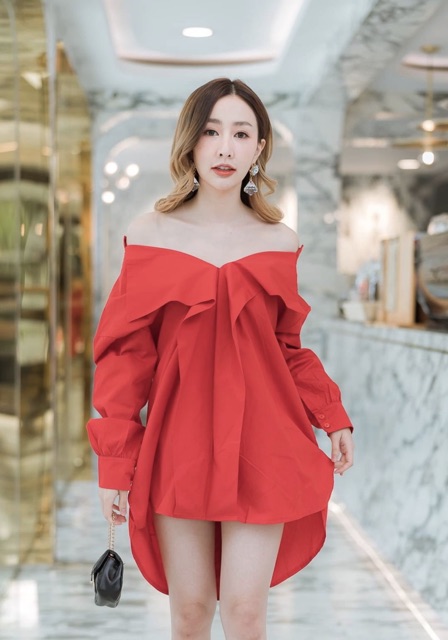 mini-dress-tanintra-ธนินทรา-สีแดง-ถ่ายจากสินค้าจริง