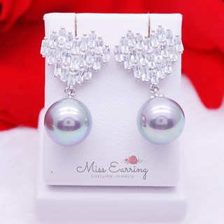 Miss Earring ต่างหู cz ตุ้มหู cz ทรงหัวใจ ตกแต่งไข่มุกสีเทา สวยหวานน่ารัก ทันสมัย น้ำหนักเบา พร้อมส่ง