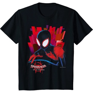 เสื้อยืดผ้าฝ้ายพรีเมี่ยม เสื้อยืด พิมพ์ลายกราฟฟิค Marvel Spider-Man Spiderverse สีเข้ม