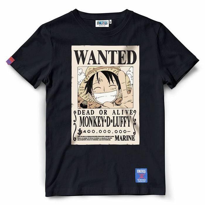 เสื้อยืดวันพีช-one-piece-487-bk-luffy-wanted-สีดำ