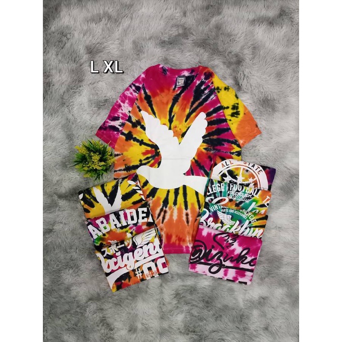 มัดกัด-มัดย้อม-เสื้อยืด-กัดสีสด-สกรีนลายตัวหนังสือ-เสื้อคอกลม-เสื้อใส่เที่ยว-วินเทจ