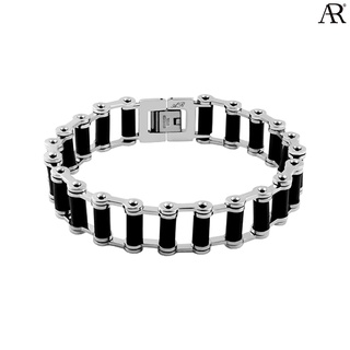 ANGELINO RUFOLO Bracelet ดีไซน์ Rubber Chain สร้อยข้อมือผู้ชาย Stainless Steel 316L(สแตนเลสสตีล)คุณภาพเยี่ยม สีเงิน/สีดำ