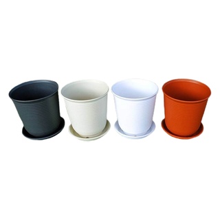 กระถางพลาสติกทรงญี่ปุ่นทรงสูง ขนาด 6" 7" 8.5" 9.5" 11" 12" ทรงสูง กระถางมินิมอล  พร้อมจานรอง พร้อมส่ง ส่งไว จากไทย