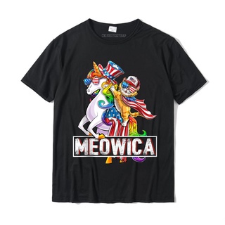 【🔥🔥】Meowica เสื้อยืดคอกลม แขนสั้น ผ้าฝ้าย พิมพ์ลายธงชาติอเมริกัน ยูนิคอร์น 4 กรกฎาคม สําหรับผู้ชาย คู่รัก