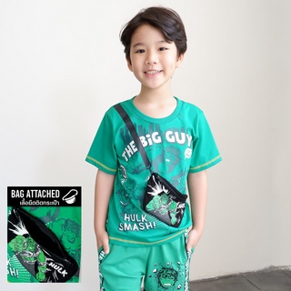 Marvel Boy Hulk T-shirt (with bag) - เสื้อยืดเด็กผู้ชายลายฮัค เสื้อติดกระเป๋า สินค้าลิขสิทธ์แท้100% characters studio