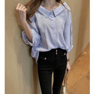 เสื้อเชิ้ตลายหญิง 2019 เสื้อหลวมด้านบน