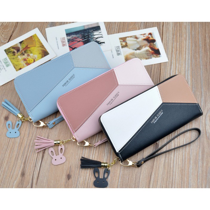 กระเป๋าสตางค์-กระเป๋าเงินผู้หญิง-fashion-classic-3-เฉดสี-ซิปรอบ-กระเป๋าสตางค์ใบยาว