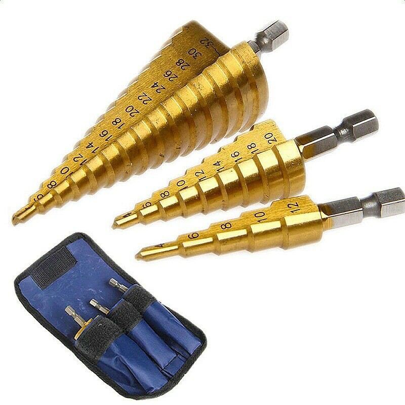 step-drill-set-6-pc-ดอกเจดีย์เจาะขยายรู-ชุดเดียวจบครบเรื่องเจาะ-3-ดอก-ได้ตั้งแต่-4-32-มม-และดอกเจาะเลื่อย-3-ดอก-ดีเยี่ยม