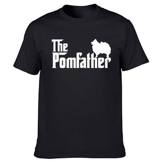 เสื้อยืดผ้าฝ้ายพิมพ์ลายคลาสสิก เสื้อยืดคอกลม แขนสั้น ผ้าฝ้าย พิมพ์ลายกราฟฟิค Pomeranian Father Dad The Pom Father Dog แน
