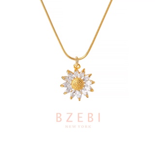 BZEBI สร้อยคอ แฟชั่น ทานตะวัน ทอง สไตล์เกาหลี โซ่ จี้ดอกทานตะวัน necklace สเตนเลส ชุบทอง 18K ลายดอกไม้ ป้องกันสนิม สําหรับผู้หญิง 19n