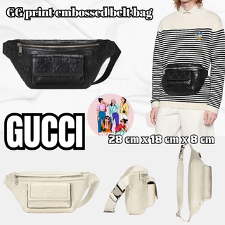 กุชชี่ กระเป๋าคาดเอวพิมพ์ลาย GUCCI/กระเป๋าผู้หญิง/พิมพ์ลายนูน GG/สไตล์คลาสสิก