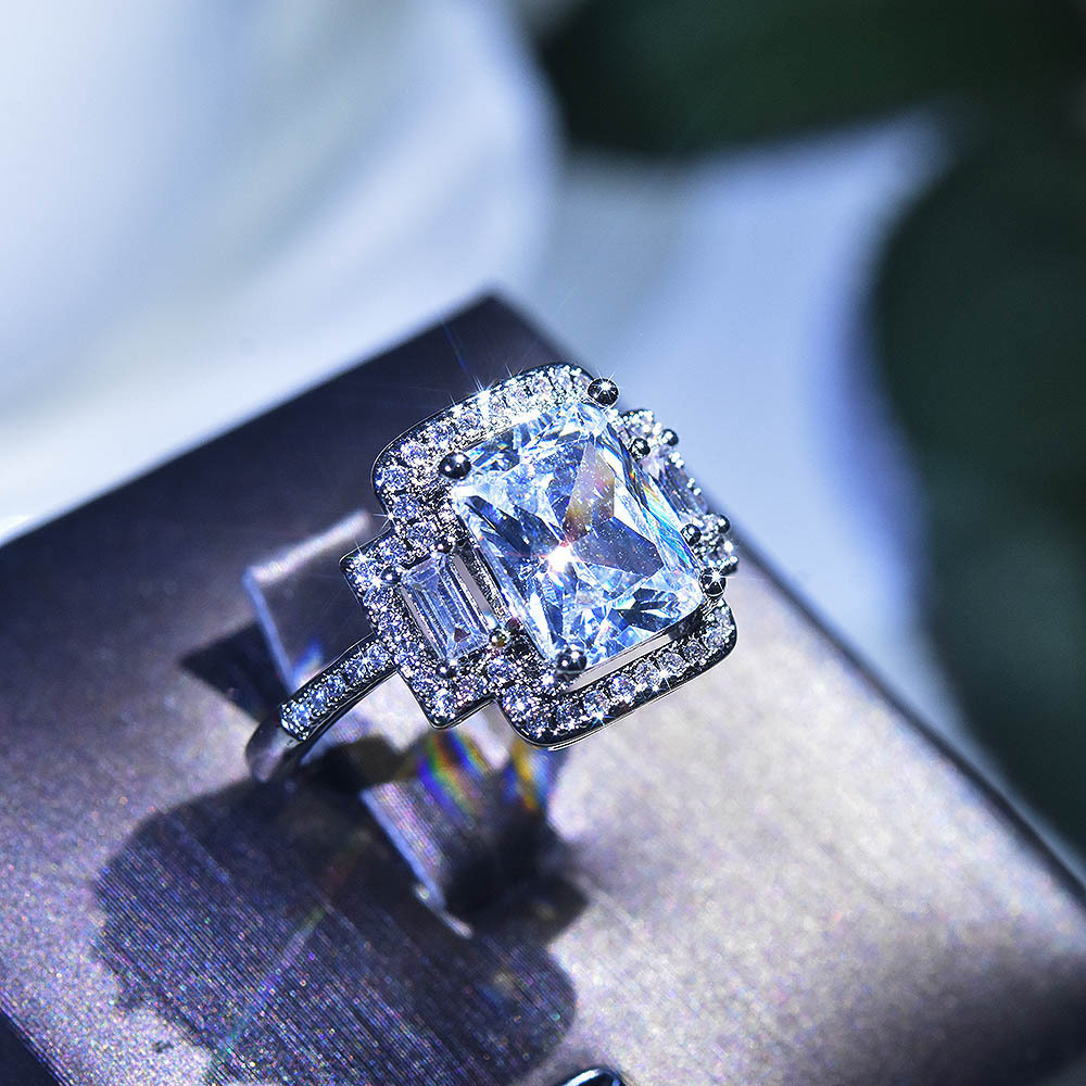 dสีเพชรแท้แหวนเจ้าหญิงสแควร์แหวนเพชรแหวนเพชรจริงหญิงpt950แหวนทองคำขาวแหวนแต่งงาน-ออก
