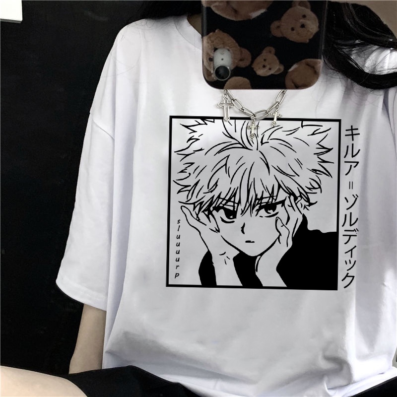 hunter-x-hunter-killua-zoldyck-เสื้อยืดคอลูกเรือติดตั้งนุ่มอะนิเมะมังงะผู้หญิงเสื้อยืด