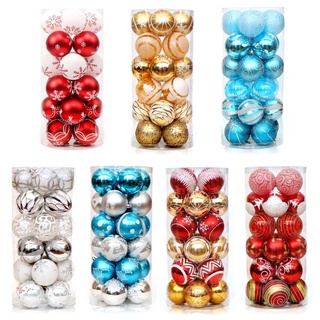 24 Pcs/ Set Colorful Christmas PVC Painted Spheres Balls/ Xmas Tree Glitter Balls Hanging Ornaments/ New Year Party Home Decorative Gift
