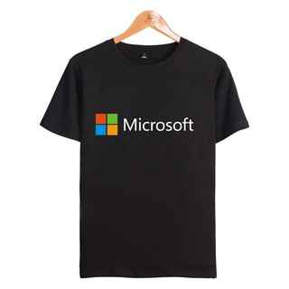 ราคาAlimoo Microsoft เสื้อยืดแขนสั้นผ้าฝ้ายพิมพ์ลายสำหรับผู้ชายและผู้หญิง XXS 4XL 2126BS-3XL