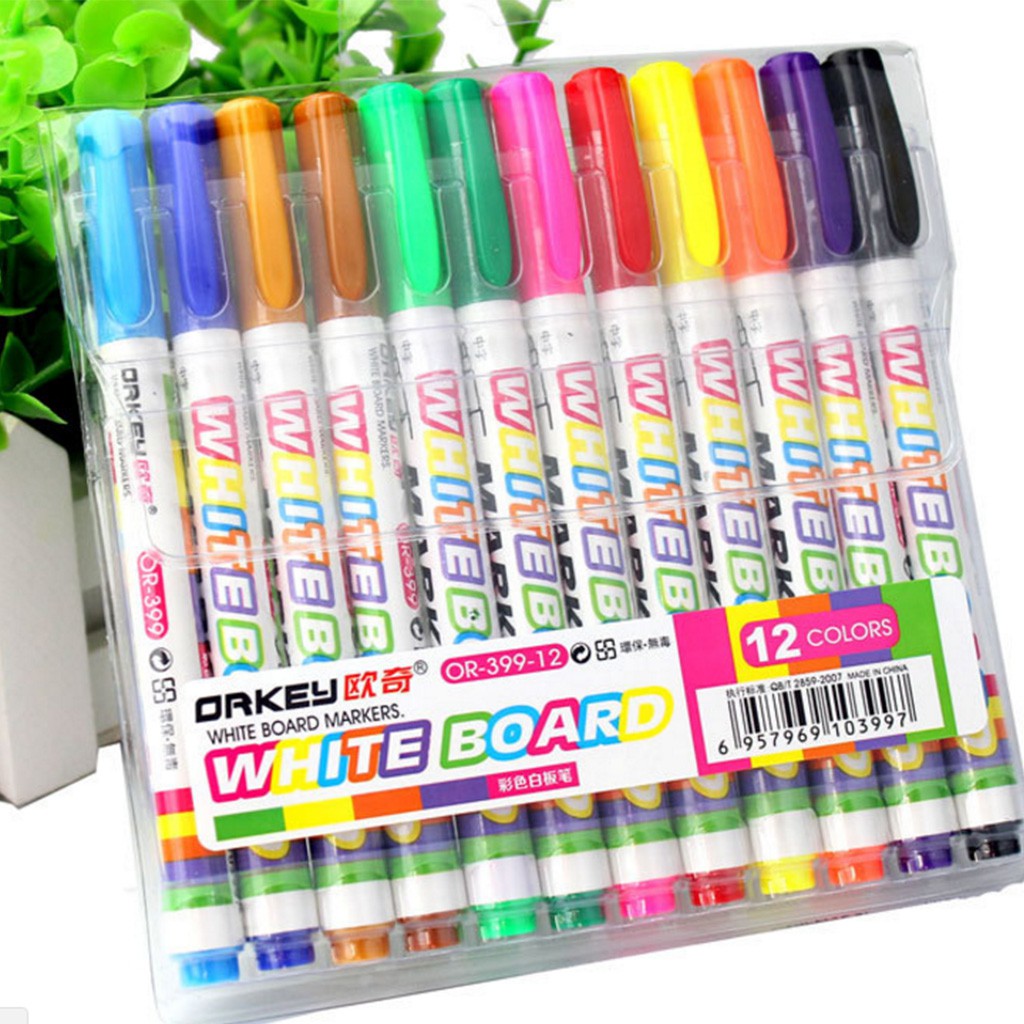 12 Colors Whiteboard Marker Non Toxic Dry Erase Mark Sign Fine Nib Set