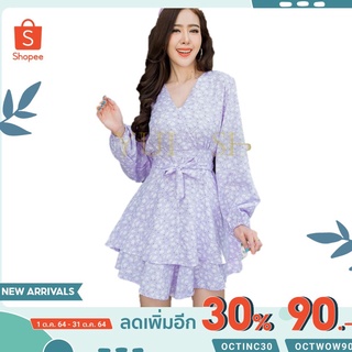 [ลด 30% โค้ด OCTINC30] จั้มกางเกงขาบาน 2 ชั้นมาพร้อมเชือกผูกโบว์เอว