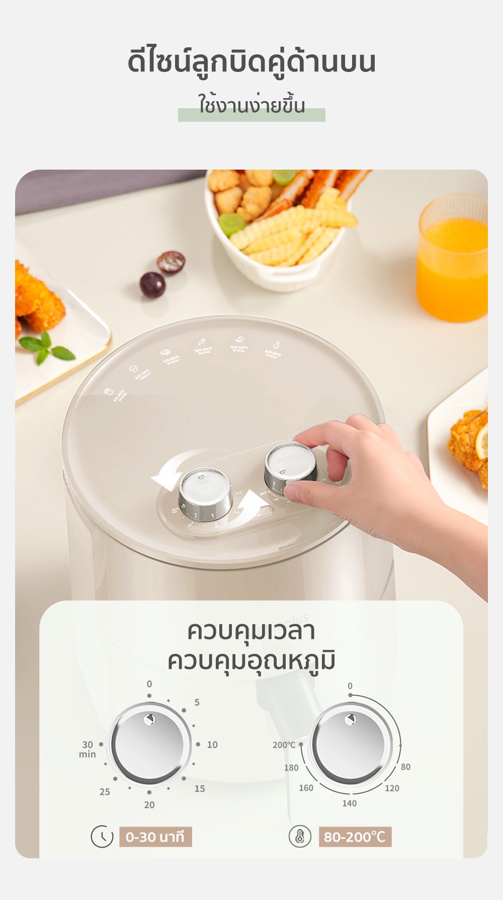 คำอธิบายเพิ่มเติมเกี่ยวกับ Simplus Airfryer หม้อทอดไร้น้ำมันอเนกประสงค์​ ความจุขนาดใหญ่​ 4 ลิตร​พร้อมตะแกรงรองหม้อทอด​ KQZG007