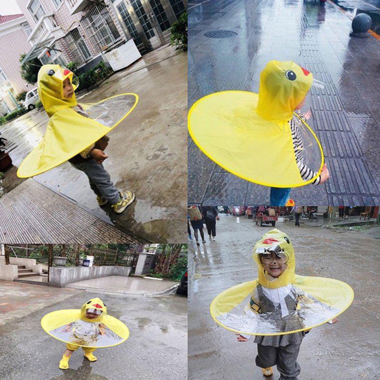 หมวกกันฝนกันฝนลายการ์ตูนเป็ดสำหรับเด็ก