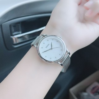 🎀 (สด-ผ่อน) นาฬิกาสีเงิน สายแพถัก 34 mm BQ3390 Fossil Laney Three-Hand Stainless Steel Watch