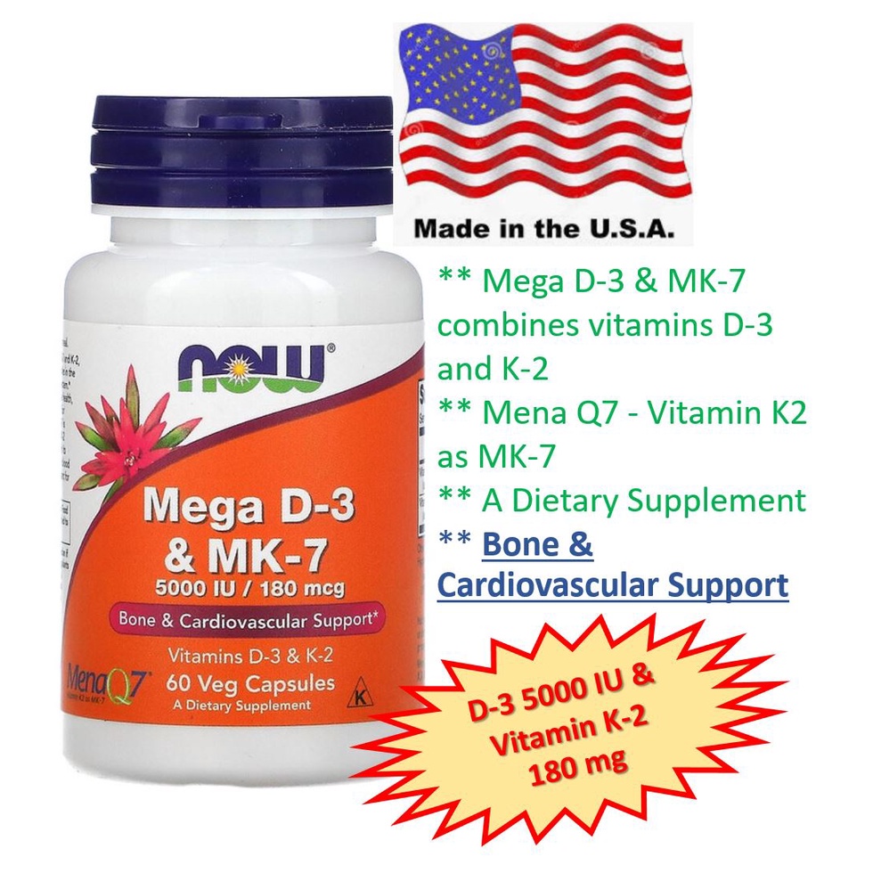 ภาพหน้าปกสินค้าวิตามินดี3 และ วิตามินเค2, D3 + K2 or MK-7, Now Foods, Mega D-3 & MK-7, 180 mcg (5,000 IU), 60 Veg Capsules จากร้าน 365ddproduct บน Shopee