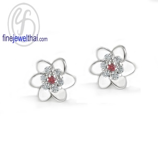 Finejewelthai-ต่างหูทับทิม-ทับทิม-ต่างหูเงินแท้-ต่างหูพลอย-ต่างหูเพชรCZ-Ruby-Silver-Earring-Birthstone-E1092rb