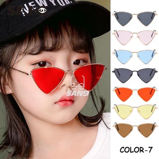 สินค้า 【Support wholesale】COD (San9)Children\'s cat-eye metal triangle sunglasses with UV protection catwalk style For Babies