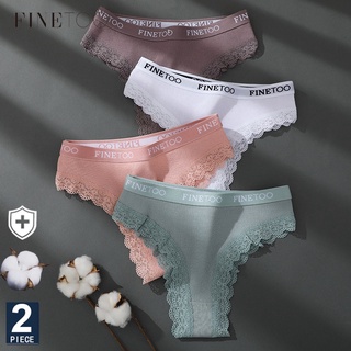 FINETOO 2PCS/Set Womens Cotton Panties Girls Letter Thongs Brazilian Pantys Sexy Lace Underwear For Woman Lingerie Bikini Panty