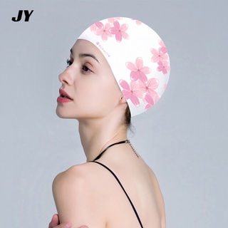 หมวกว่ายน้ำสำหรับผู้ใหญ่ หมวกว่ายน้ำซิลิโคน หมวกว่ายน้ำกันน้ำแฟชั่นสตรี Cherry Blossom หมวกว่ายน้ำซิลิโคนกันน้ำขนาดใหญ่