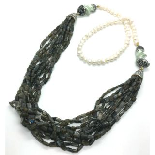 สร้อยคอหินลาบราดอไรต์แท้ ธรรมชาติ สร้อยคอมุก สร้อยคอตุรกี Turkish Labradorite Natural Necklace