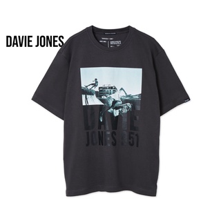 เสื้อยืดใหม่ 2022DAVIE JONES เสื้อยืดโอเวอร์ไซส์ พิมพ์ลาย สีเทา Graphic Print Oversized T-Shirt in Grey WA0095GYL XL  XX