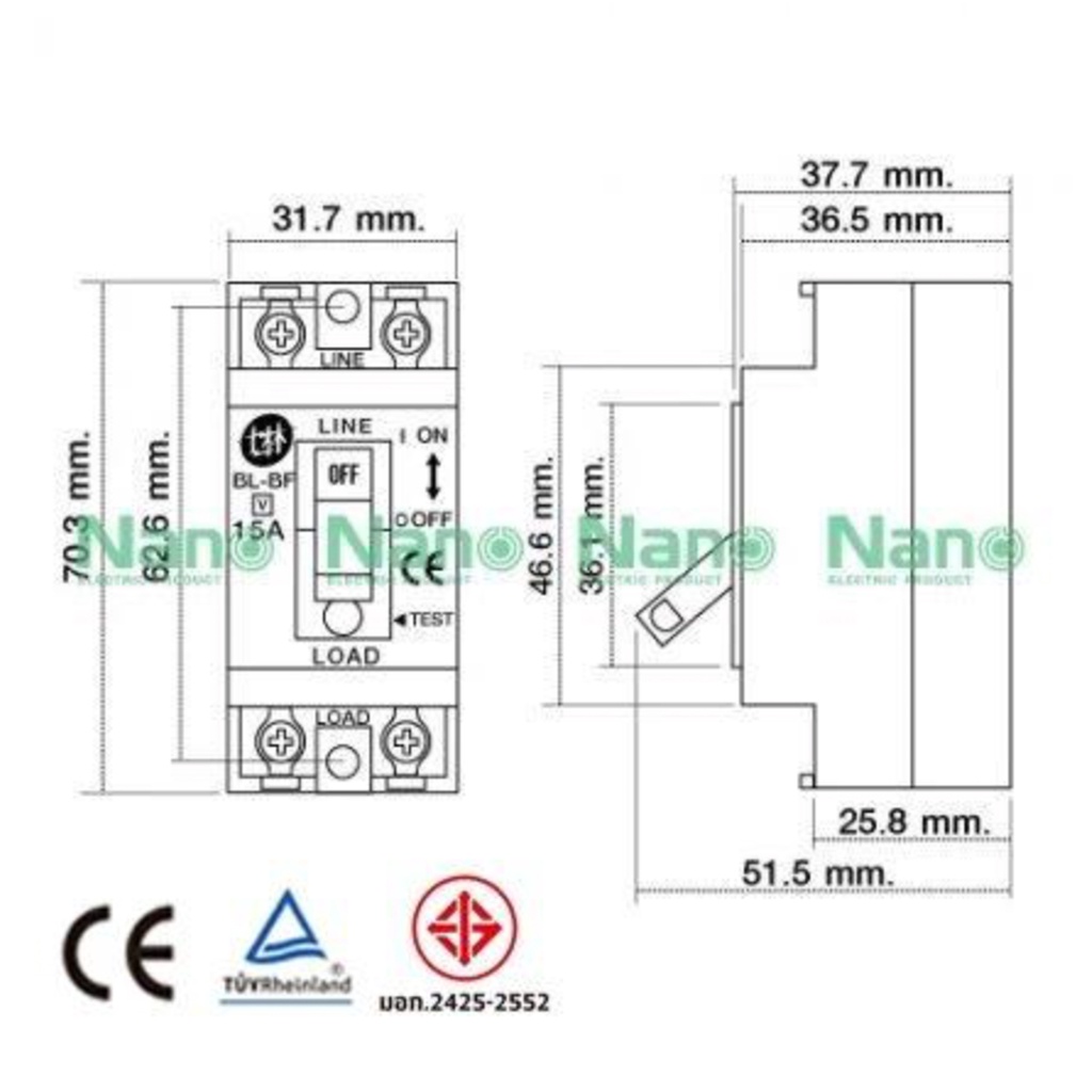 ภาพหน้าปกสินค้าNano เซฟตี้เบรกเกอร์ กันดูด ป้องกันไฟรั่ว ไฟเกิน ไฟช็อต Shihlin Electric รุ่น BL-BF V จากร้าน powertechh บน Shopee