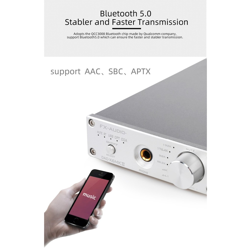 FX-เสียง DAC-X6 MKII ESS9018 TPA6120 ชิปบลูทูธ 5.0 APTX SPDIF Coaxial ...