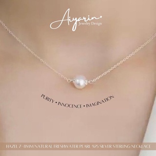 Hazel natural freshwater Pearl Necklace Rhodium Plated 925 Silver Sterling